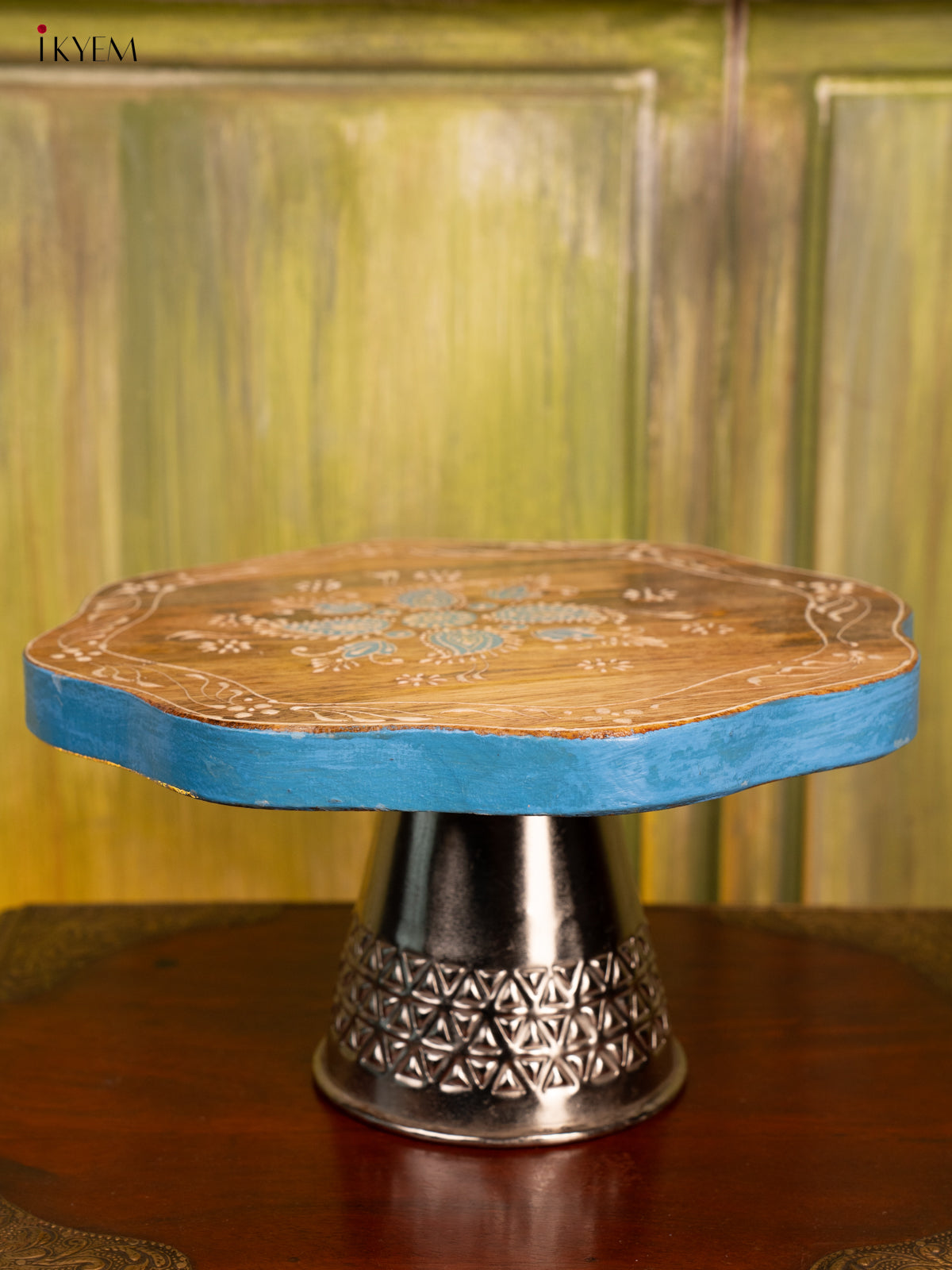 Round Wooden Stool with Brass Stand - 4IJ26196