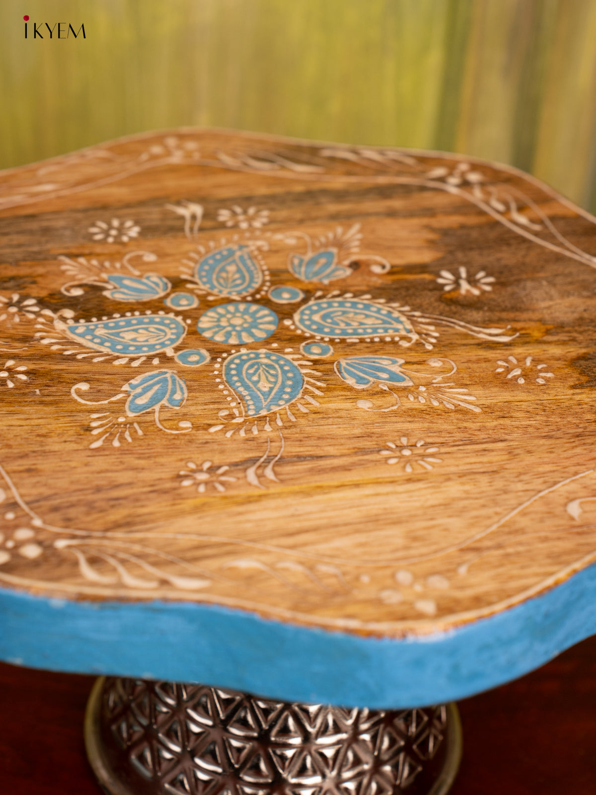 Round Wooden Stool with Brass Stand - 4IJ26196