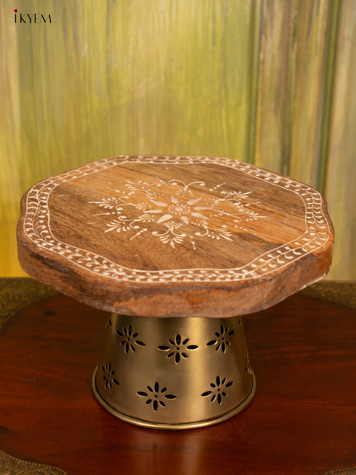 Round Wooden Stool with Brass Stand - 4IJ26200