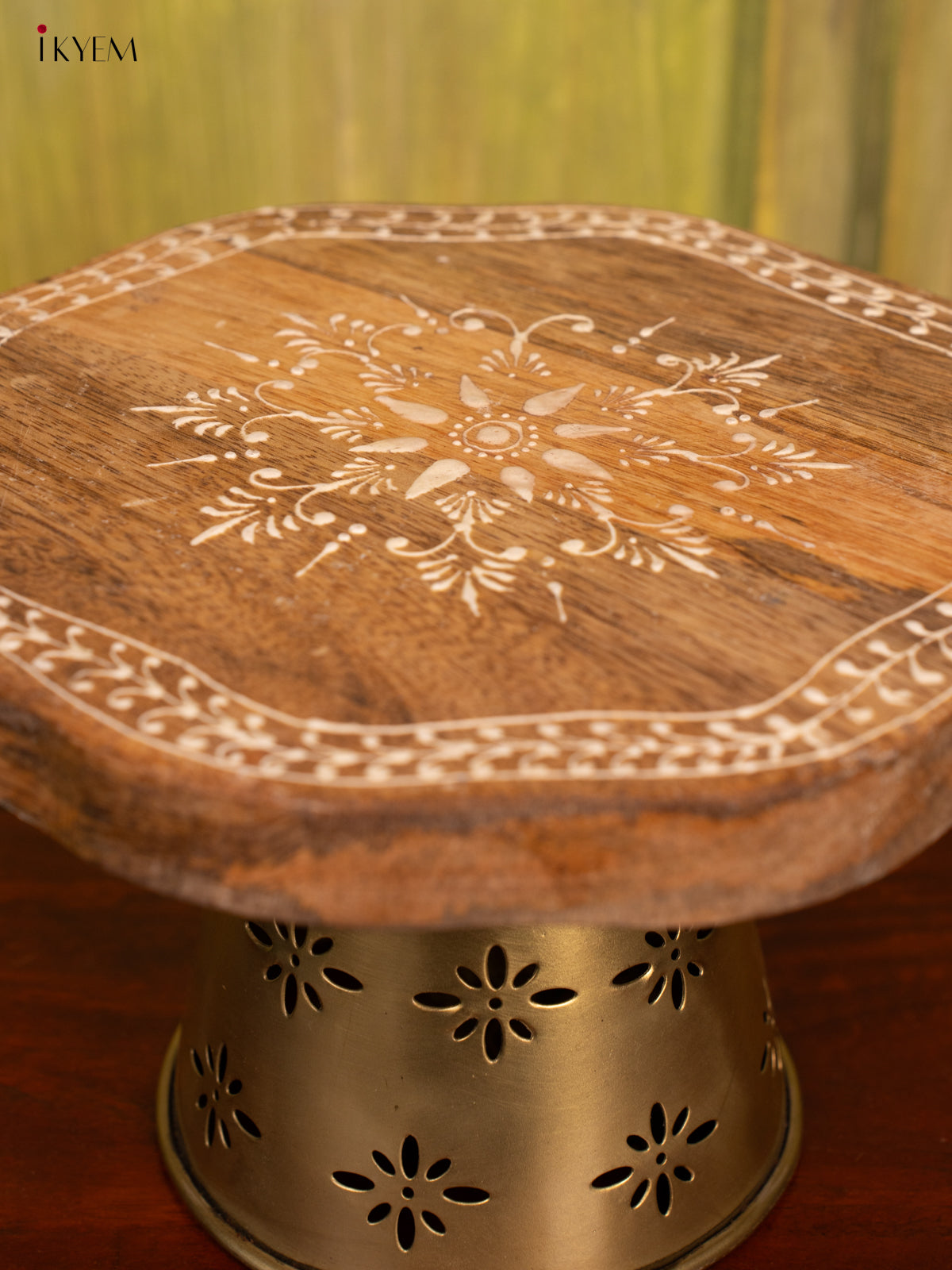 Round Wooden Stool with Brass Stand - 4IJ26200