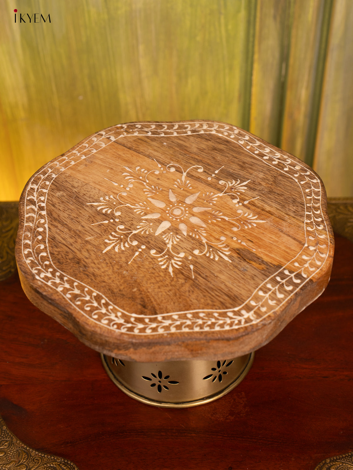 Round Wooden Stool with Brass Stand - 4IJ26200