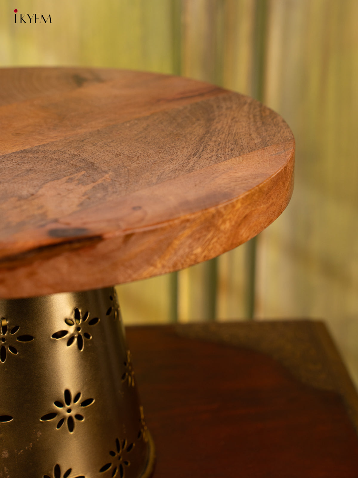 Round Wooden Stool with Brass Stand - IJ26212