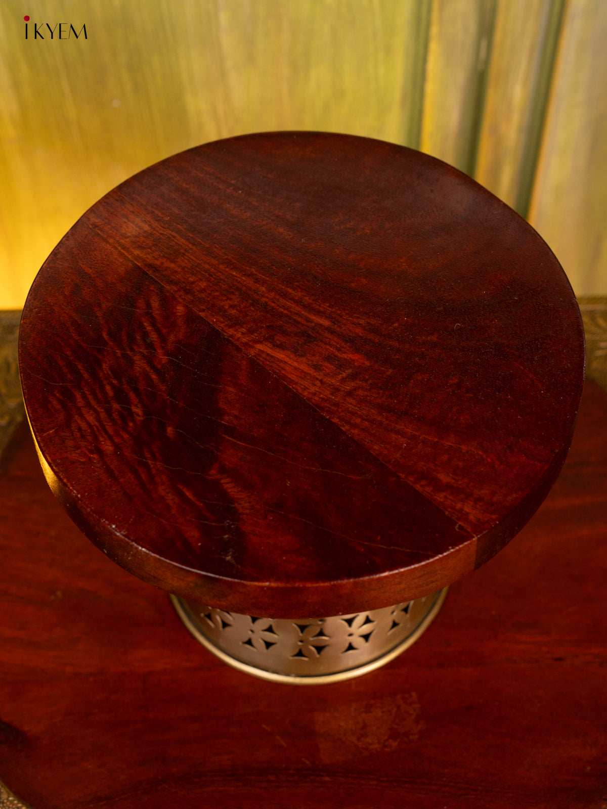 Round Wooden Stool with Brass Stand - 4IJ26214