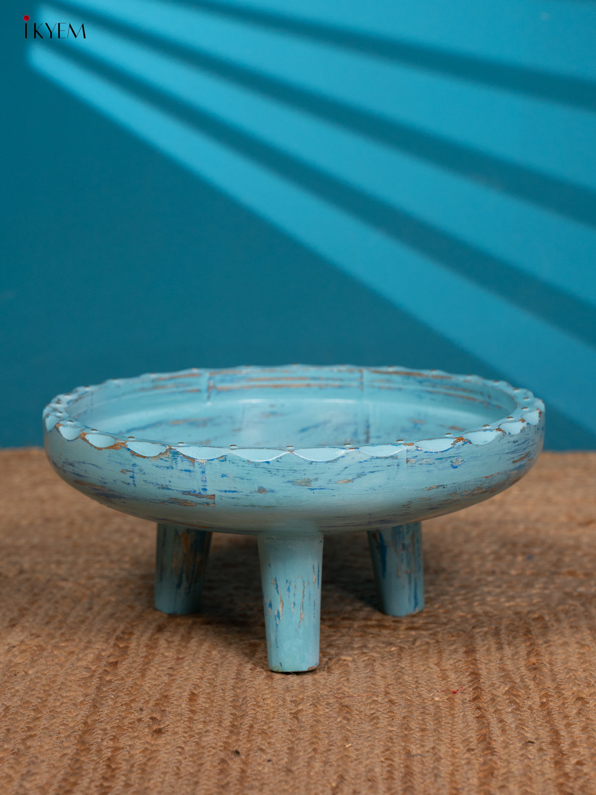 Blue Hand Painted Round Tray Table - 4IJ30063