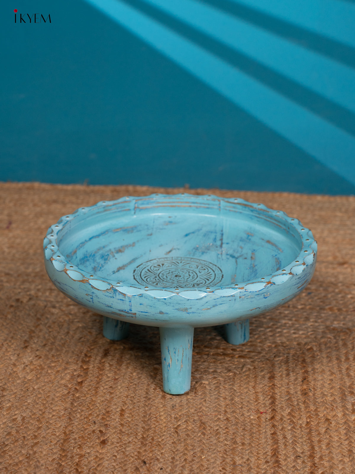 Blue Hand Painted Round Tray Table - 4IJ30063