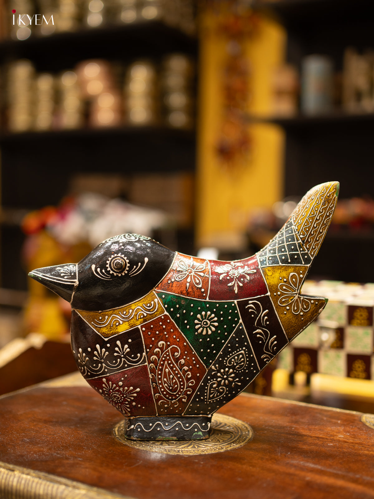 Vibrant Hand-Painted Wooden Bird Figurine