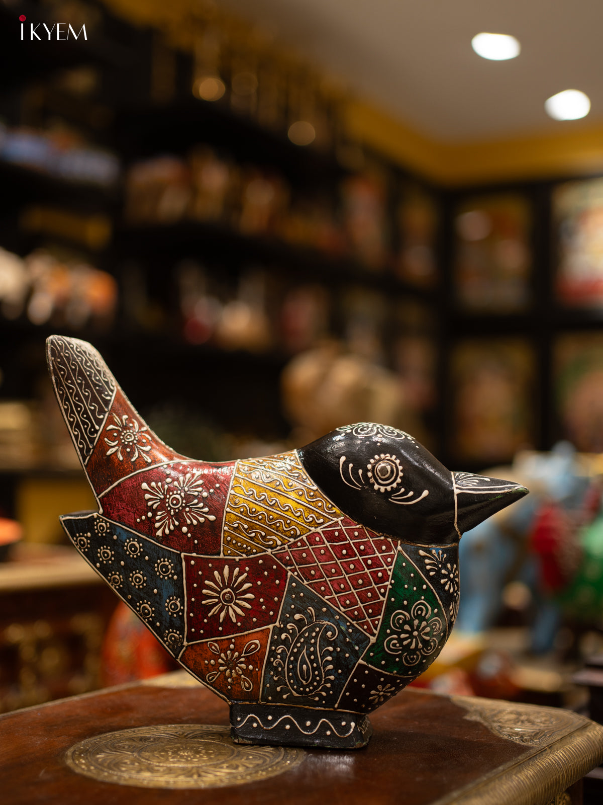 Vibrant Hand-Painted Wooden Bird Figurine