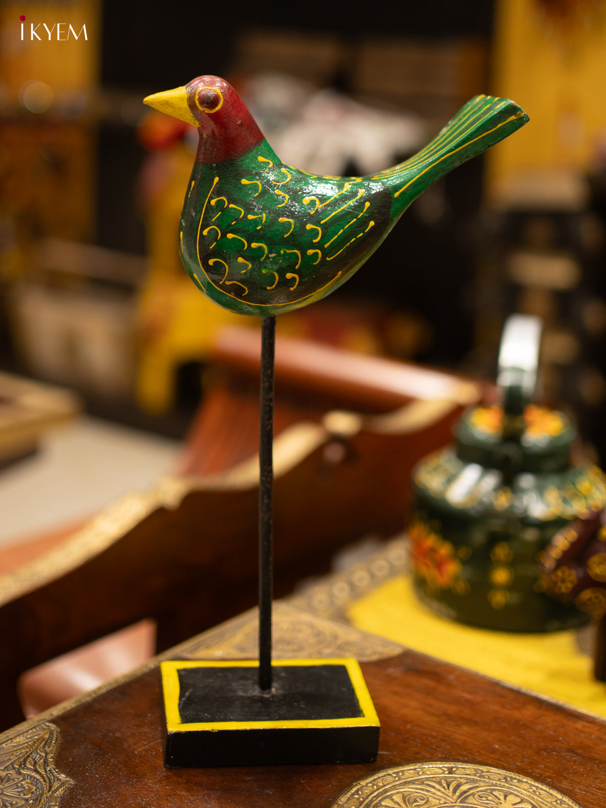 Vibrant Hand-Painted Wooden Bird Figurine