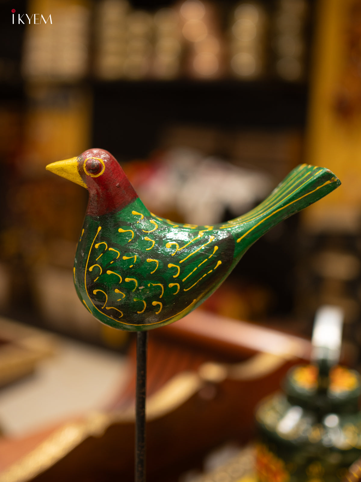 Vibrant Hand-Painted Wooden Bird Figurine