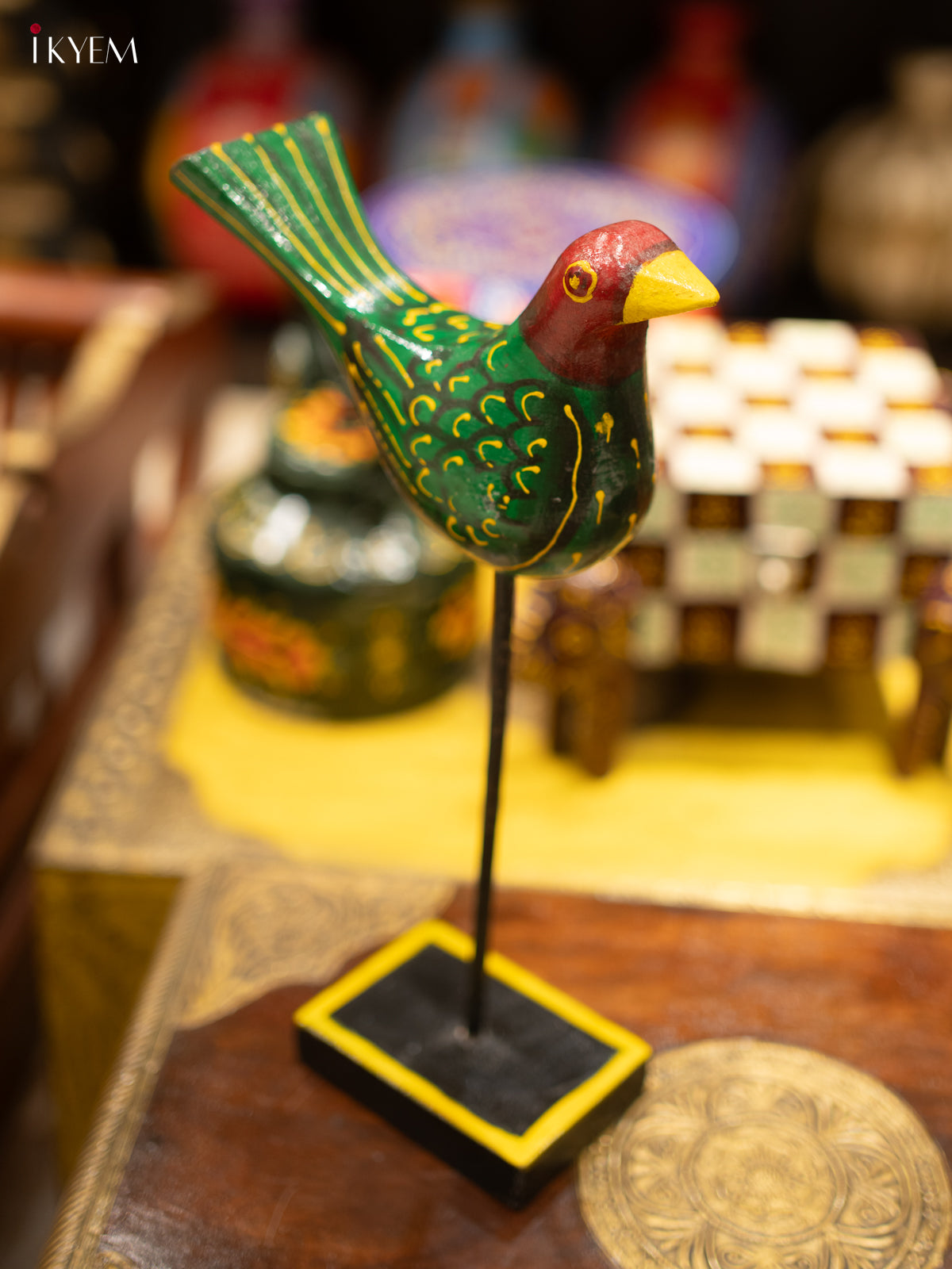 Vibrant Hand-Painted Wooden Bird Figurine