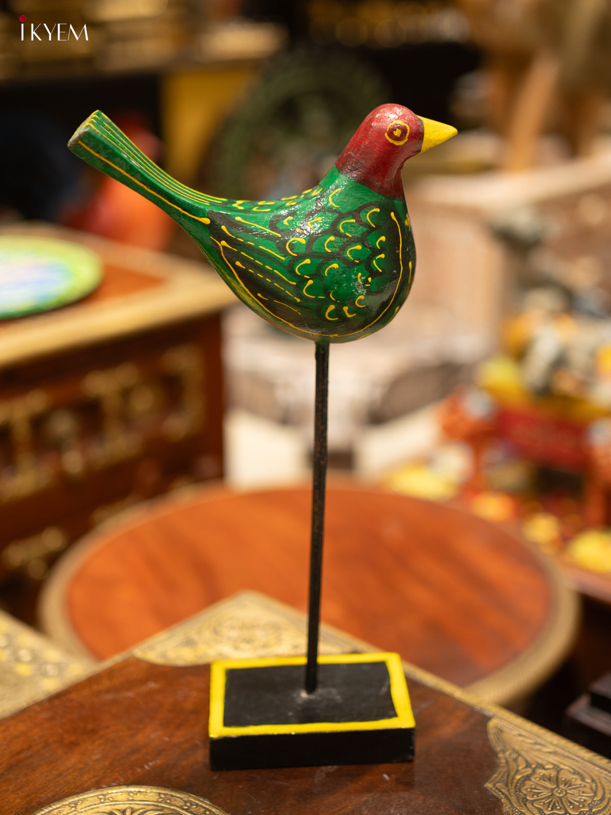 Vibrant Hand-Painted Wooden Bird Figurine