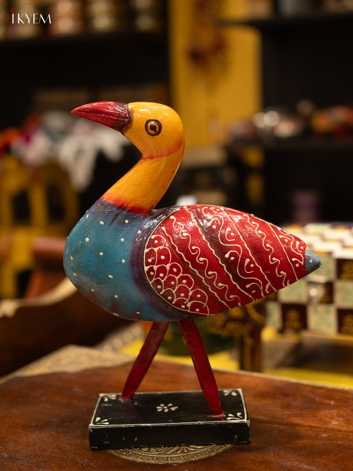 Vibrant Hand-Painted Wooden Bird Figurine