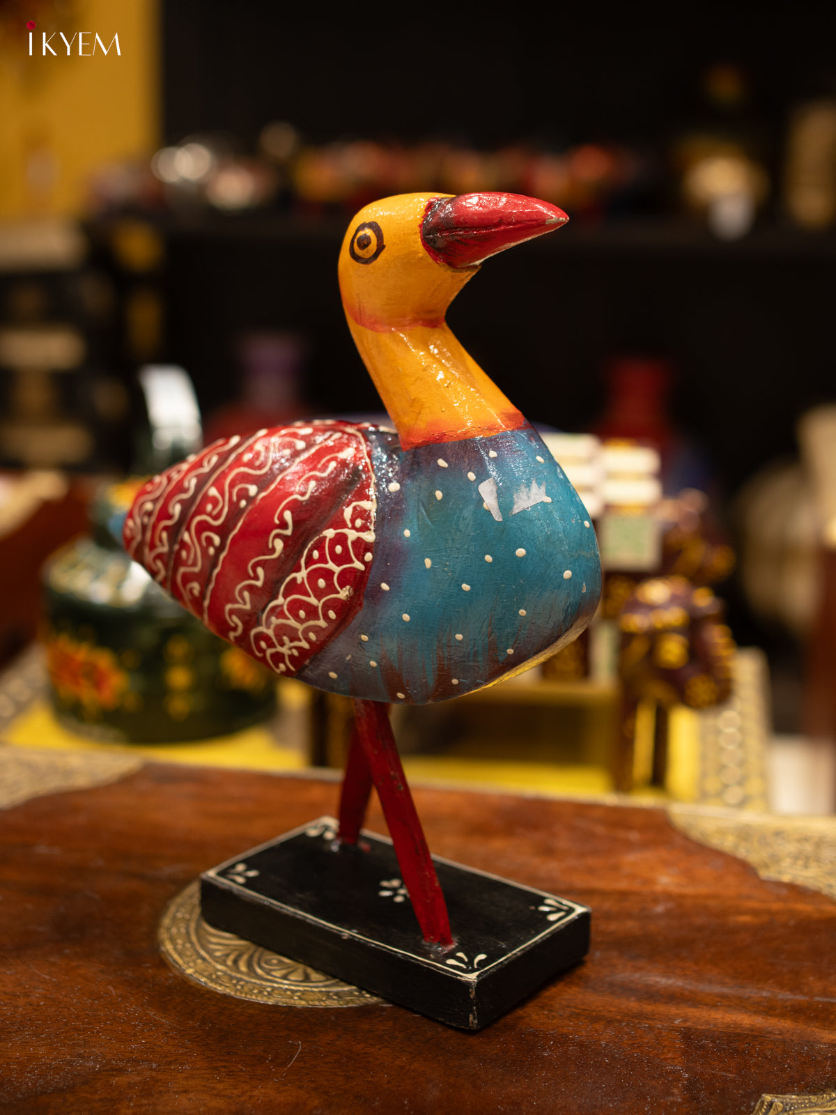 Vibrant Hand-Painted Wooden Bird Figurine