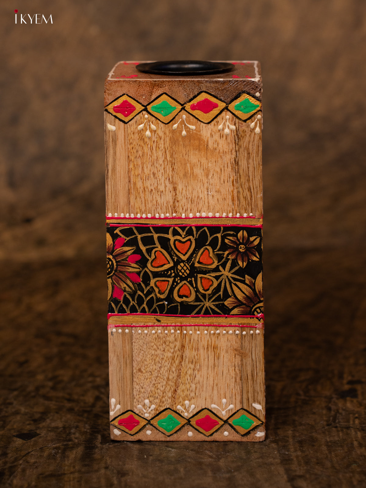 Hand Painted wooden Candel Holder - 4IJ30125