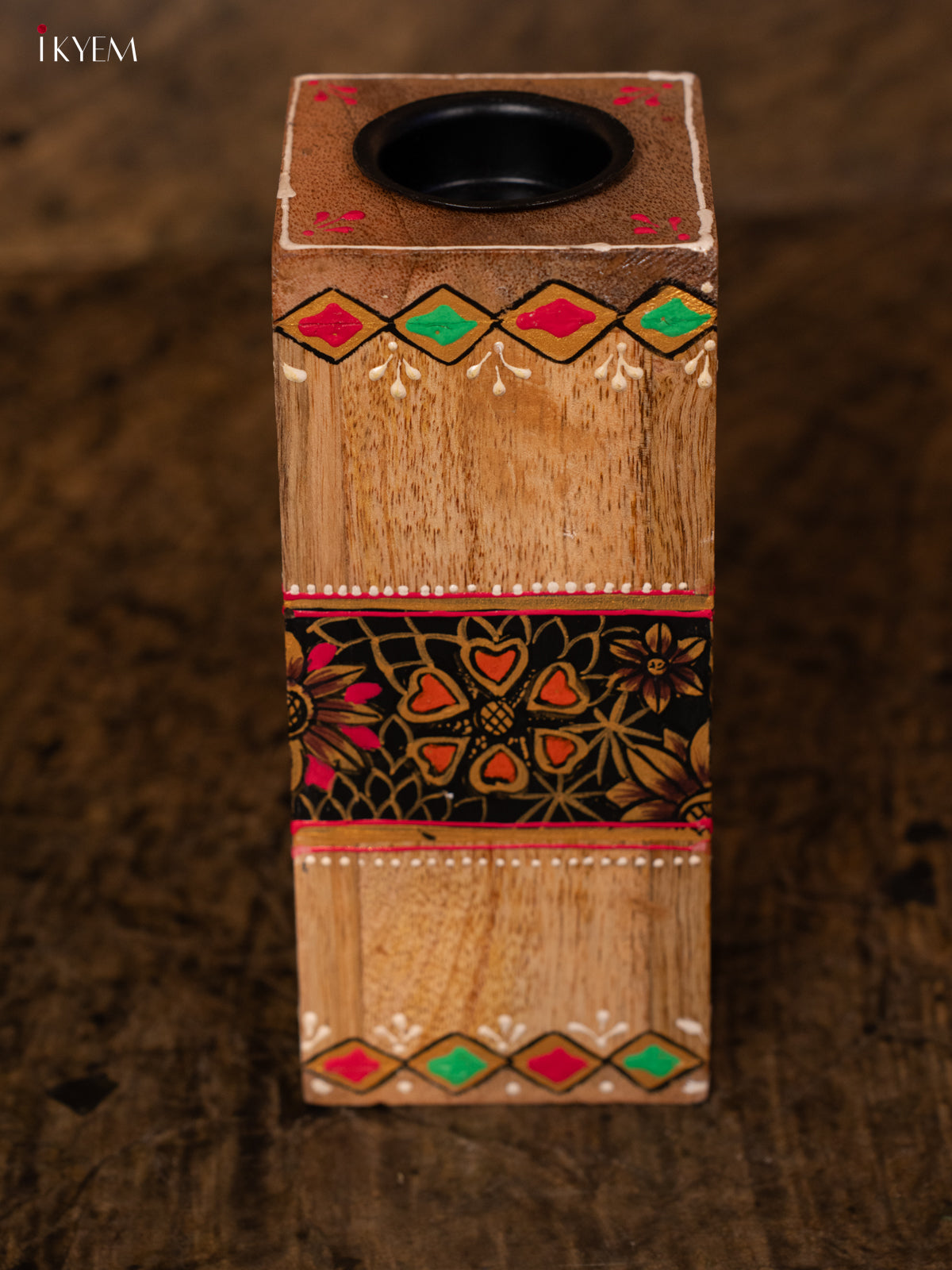 Hand Painted wooden Candel Holder - 4IJ30125