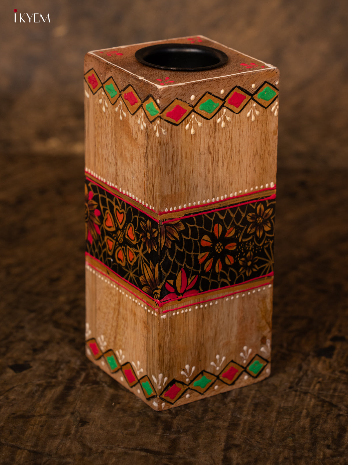 Hand Painted wooden Candel Holder - 4IJ30125