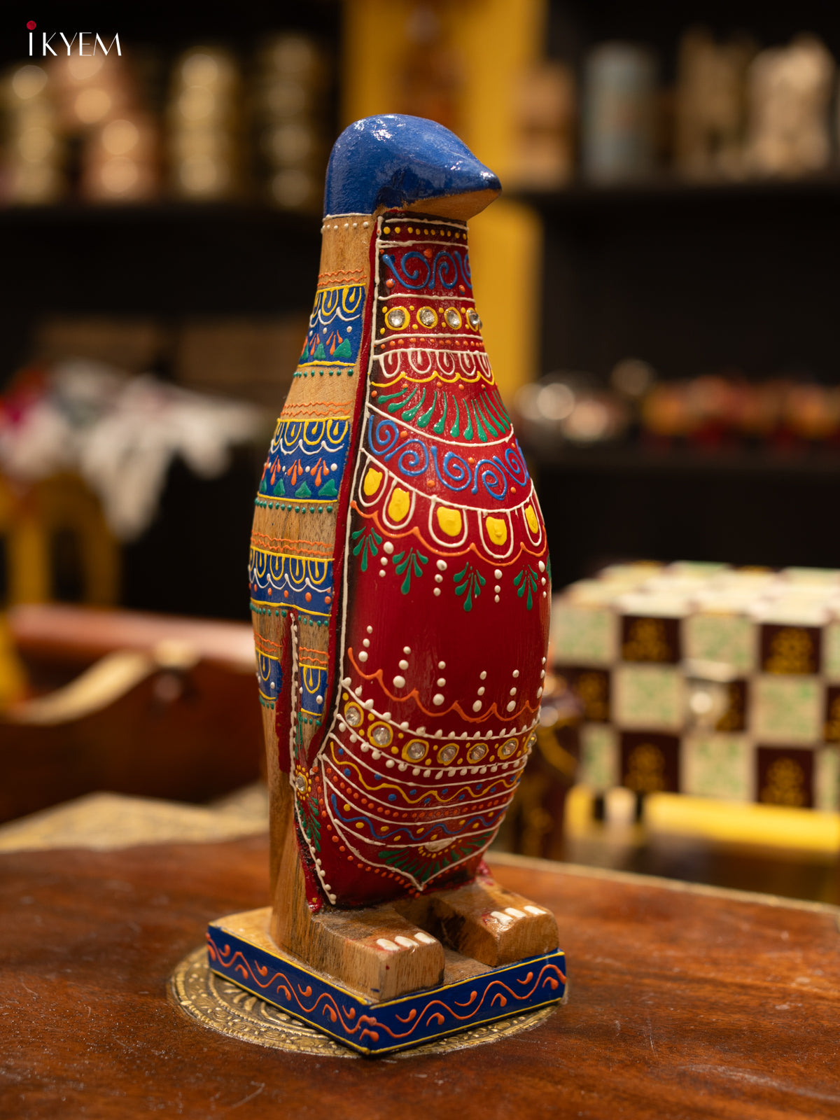 Vibrant Hand-Painted Wooden Penguin Figurine