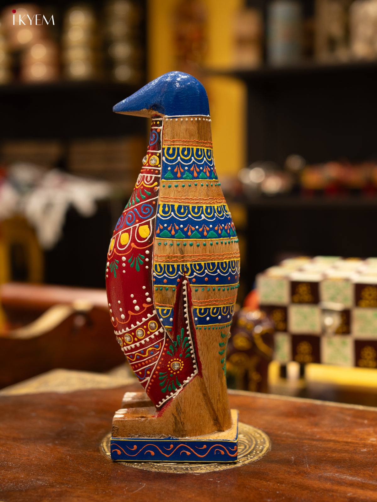 Vibrant Hand-Painted Wooden Penguin Figurine