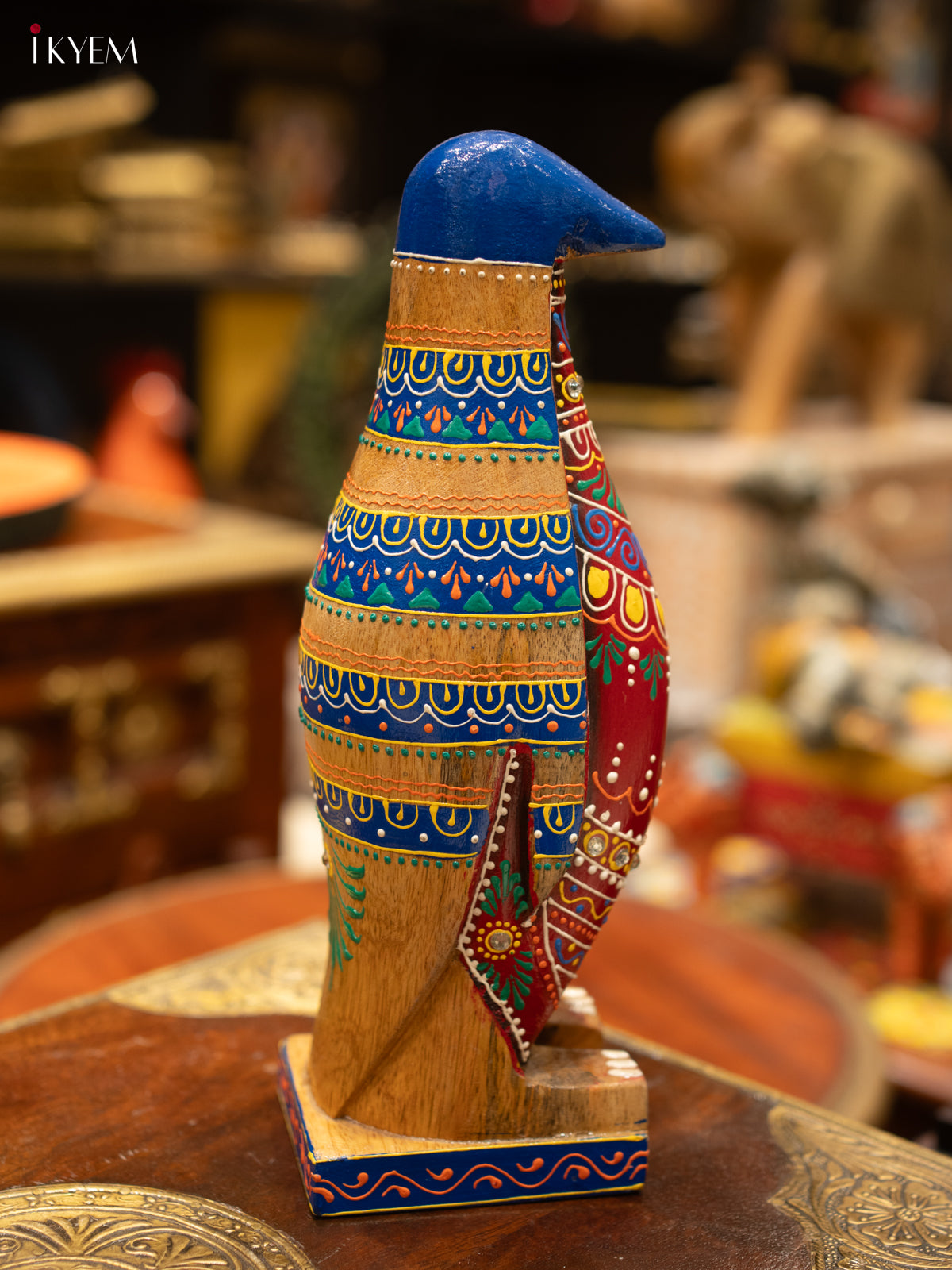 Vibrant Hand-Painted Wooden Penguin Figurine