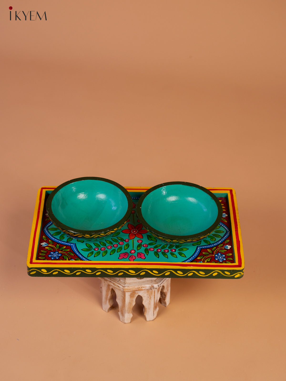 Vibrant Hand Painted Serving Tray With 2 Bowls