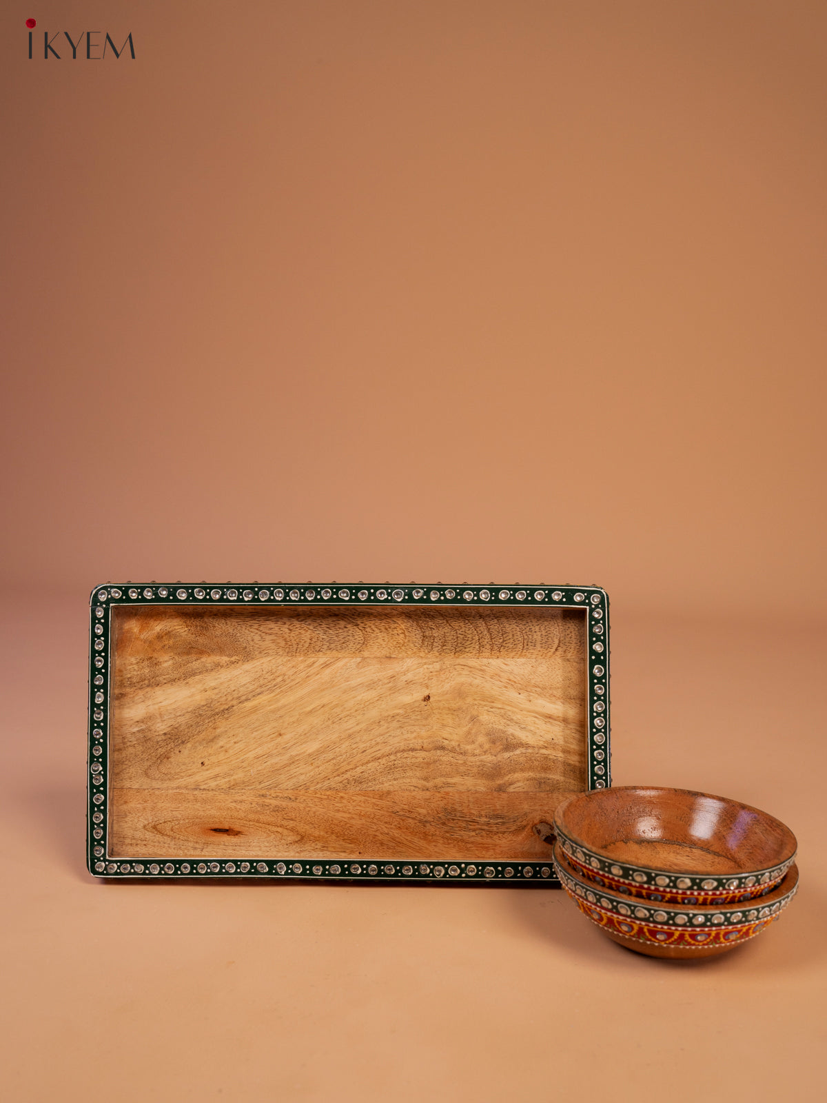 Hand Painted Wooden Serving Tray With Bowls