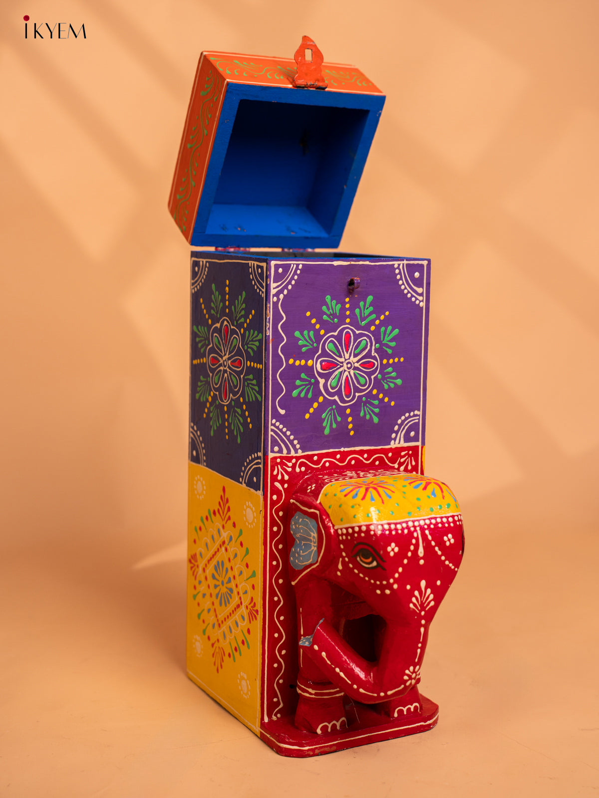 Wooden Multi colour Hand Painted Elephant Box - 4JJ02002