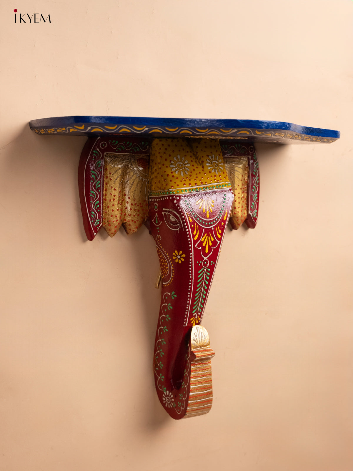 Hand painted Wooden Elephant face wall bracket/stand/shelf - 4JJ02027