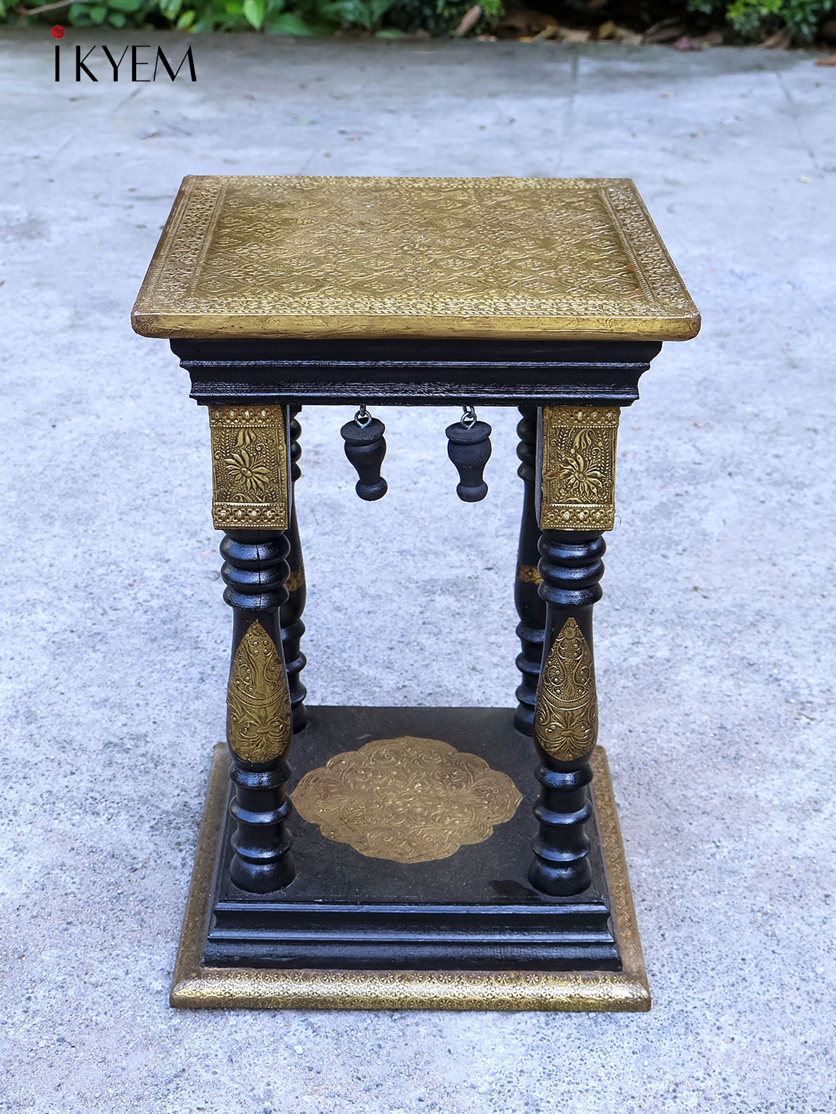 Antique Brass-Inlaid End Table