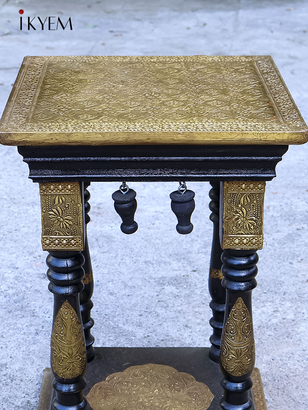 Antique Brass-Inlaid End Table