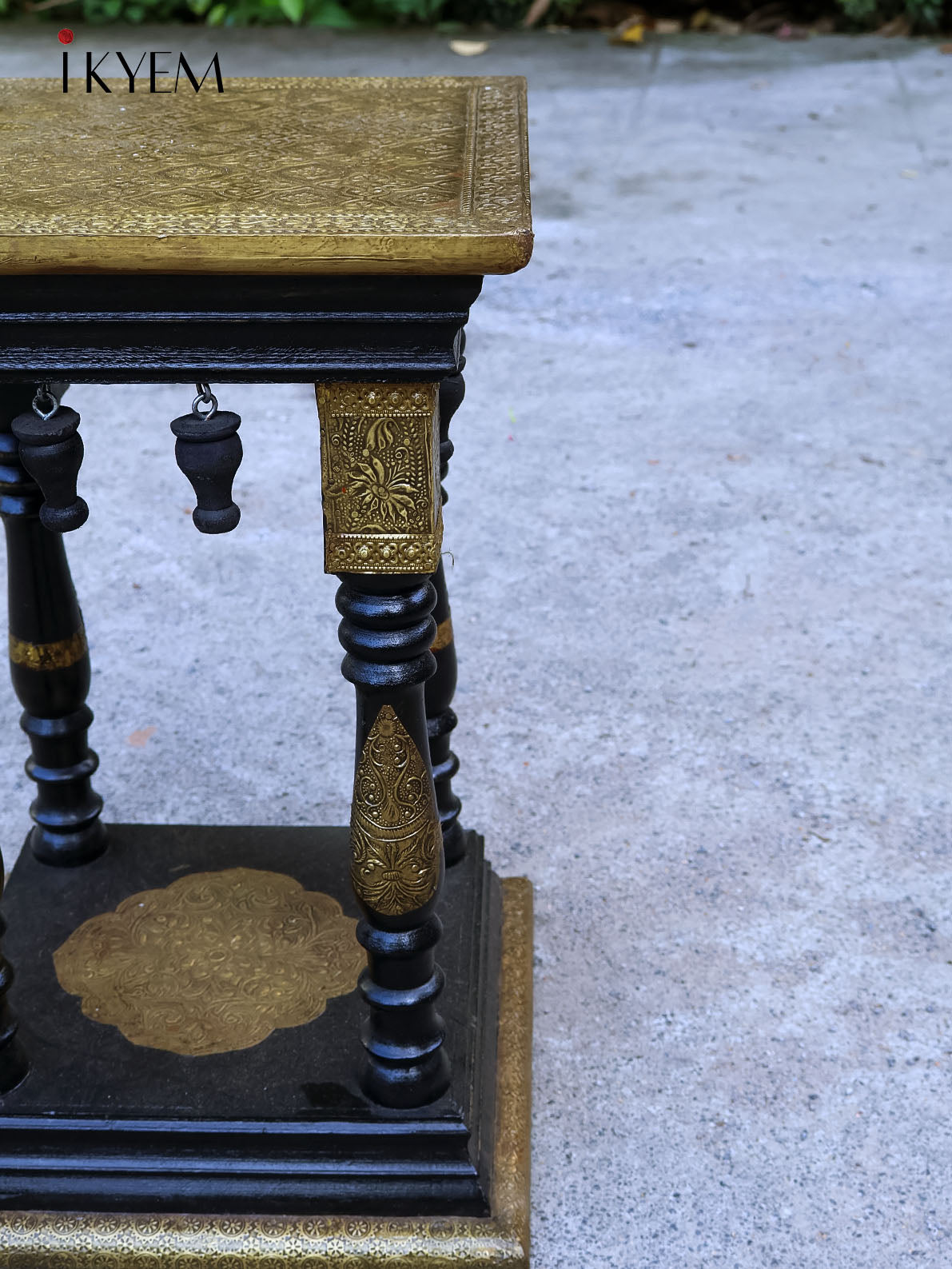 Antique Brass-Inlaid End Table