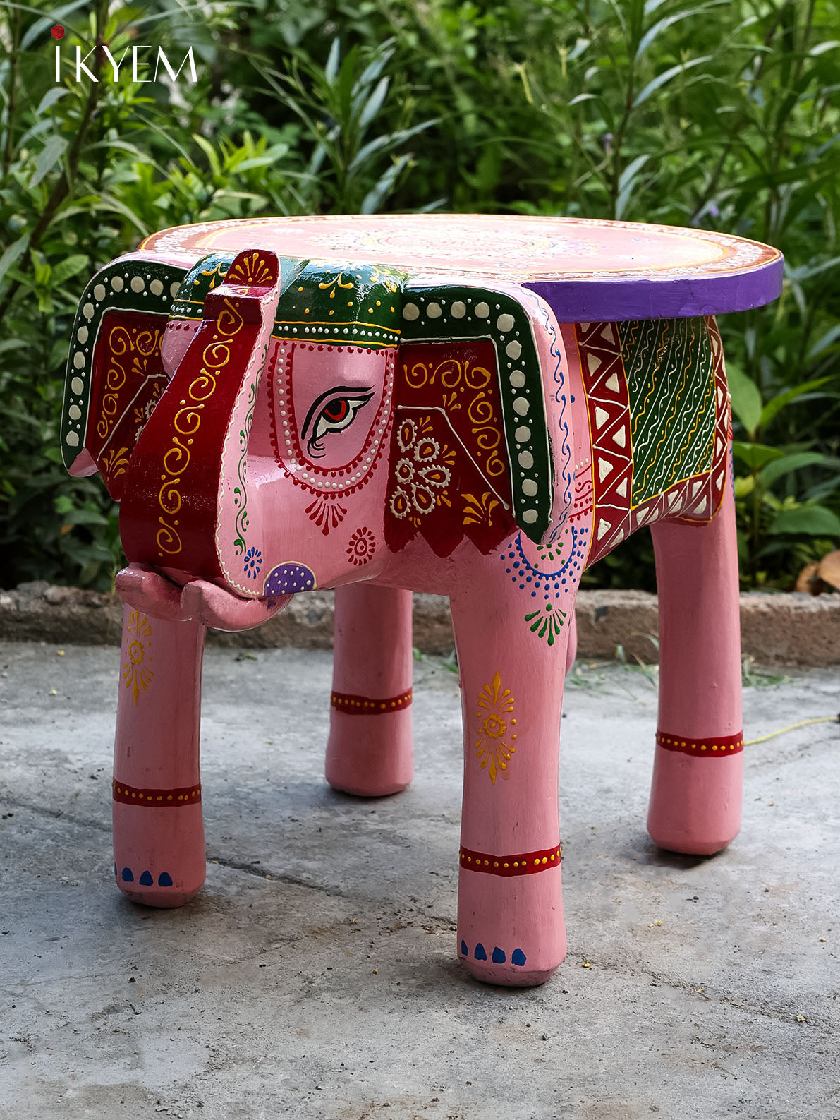 Beautiful Pink Wooden Elephant stool/chowki with hand painted work