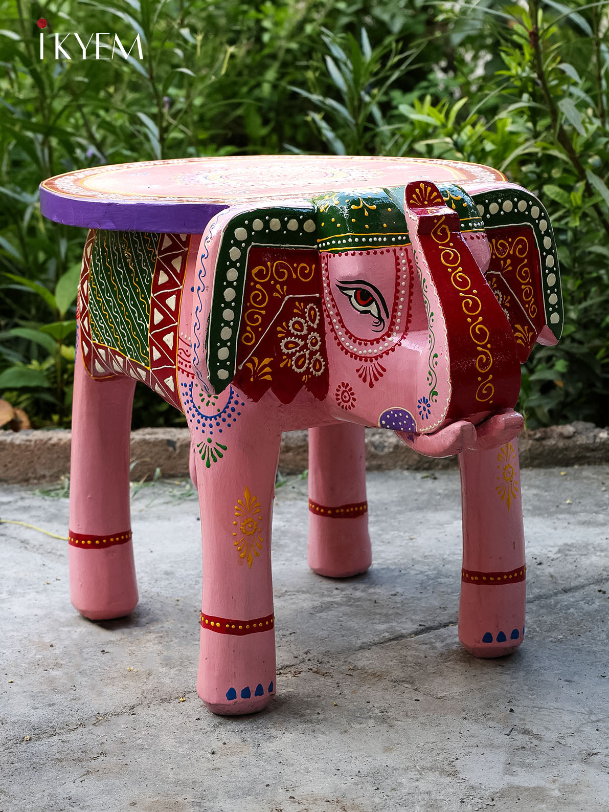 Beautiful Pink Wooden Elephant stool/chowki with hand painted work