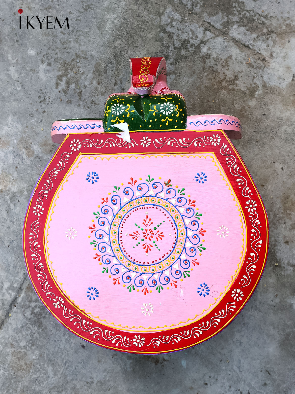 Beautiful Pink Wooden Elephant stool/chowki with hand painted work