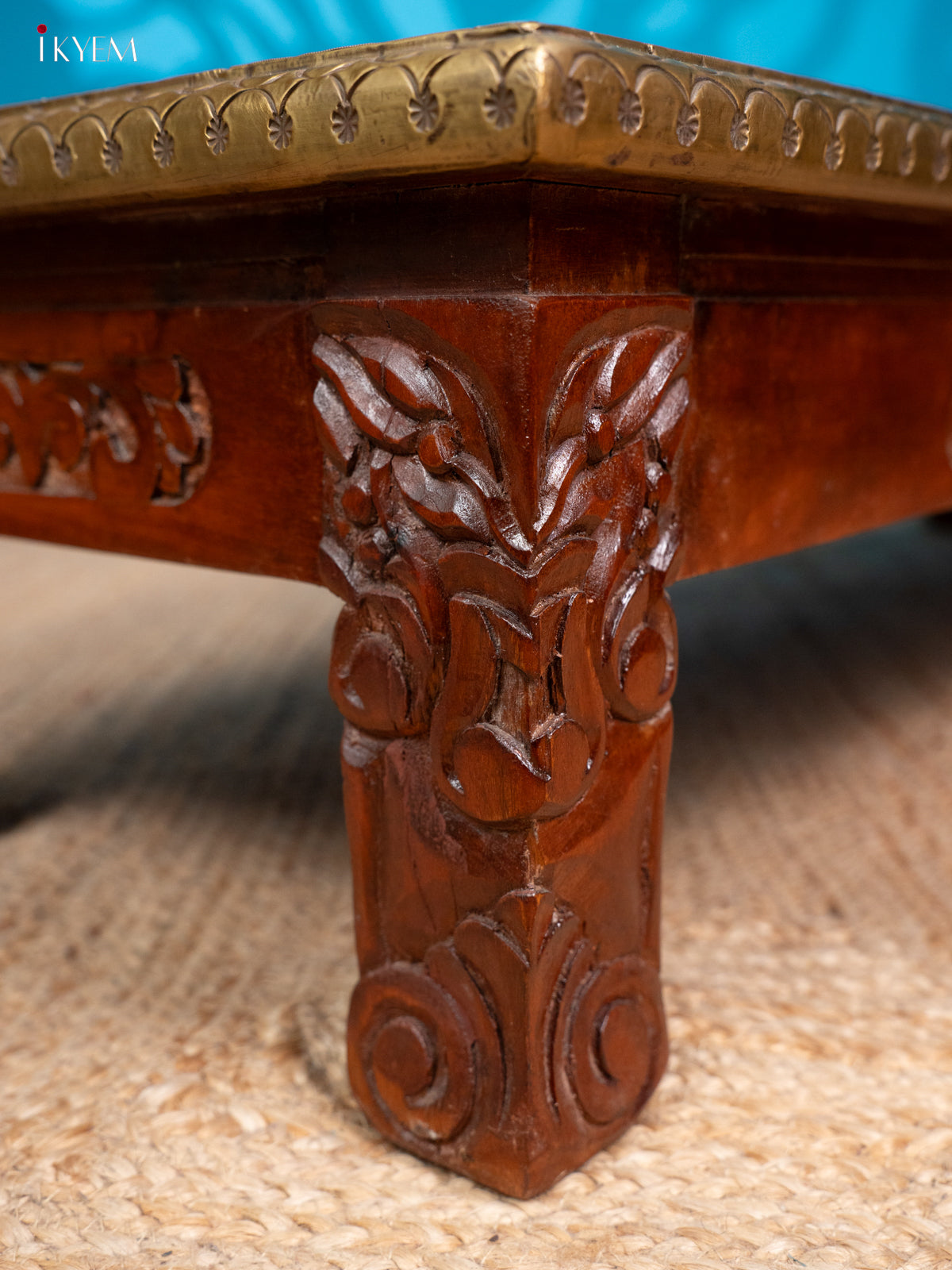 Wooden Table Brass Fitted Carved - (10×45) Inch - 4JJ04021