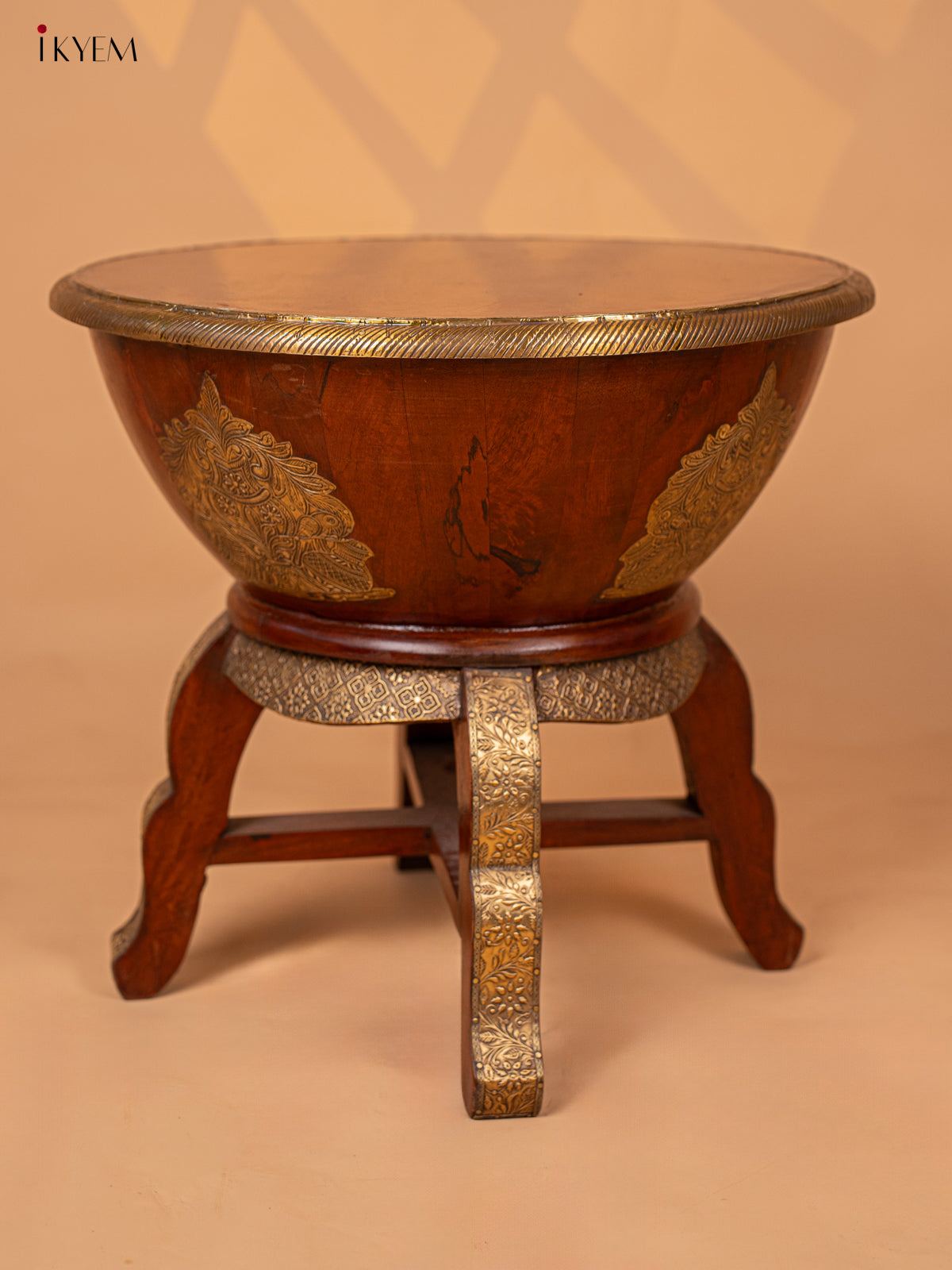 Wooden Stool Brass Fitted -17.3 Inch -4JJ04024