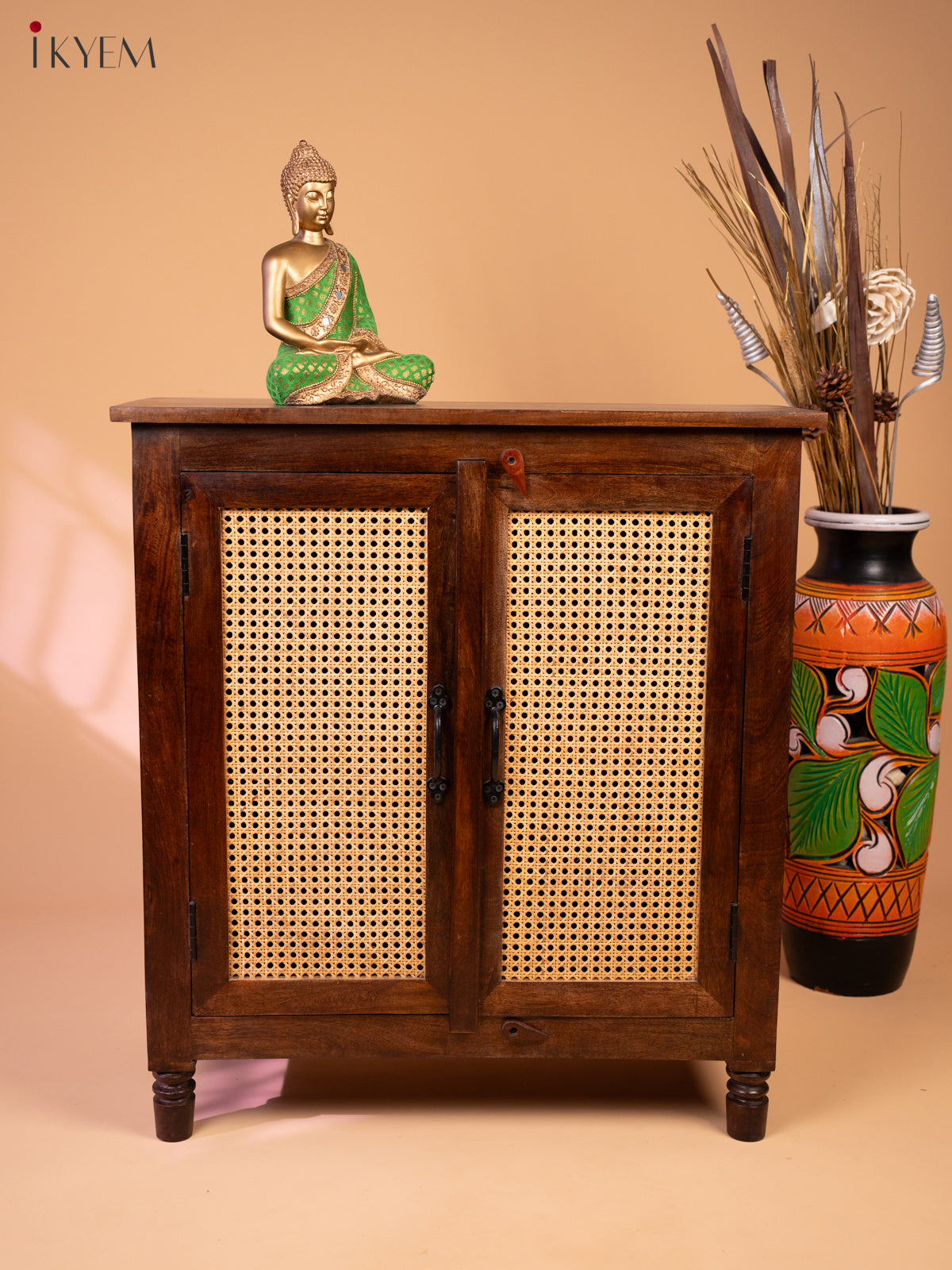 Ratan/Cane Paneled Wooden Cabinet