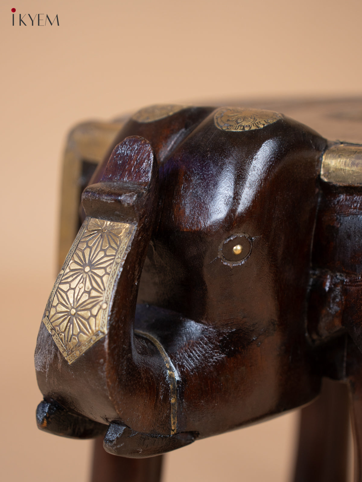 Wooden Elephant Shaped Stool with Brass work