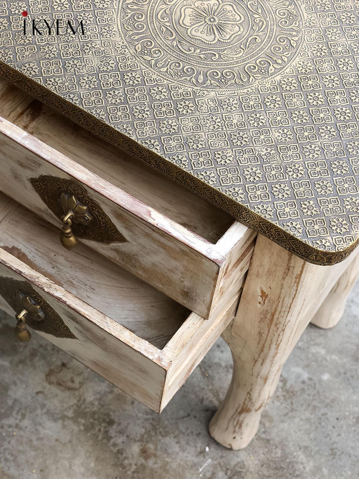 Wooden Table with Brass Accents