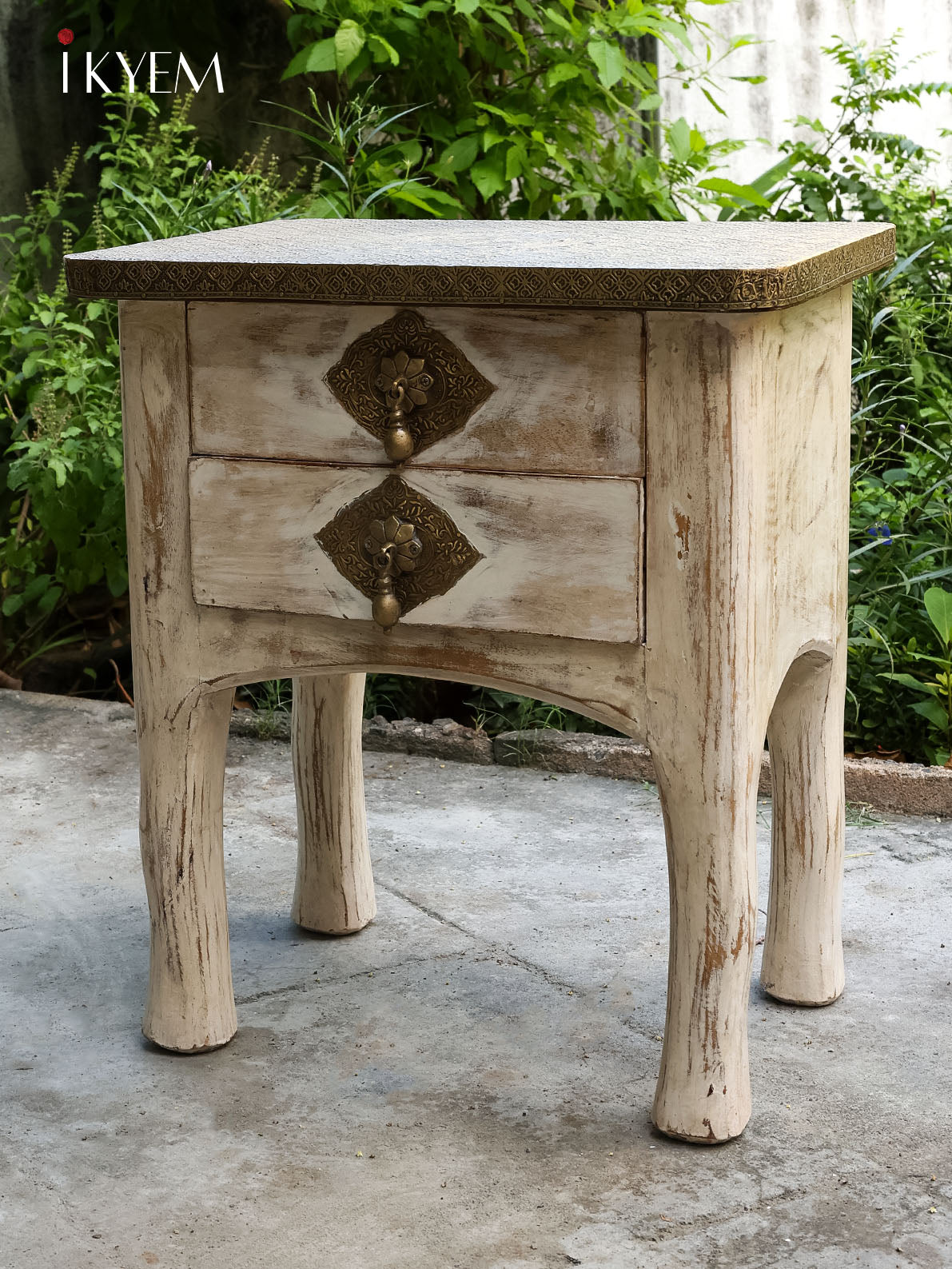 Wooden Table with Brass Accents