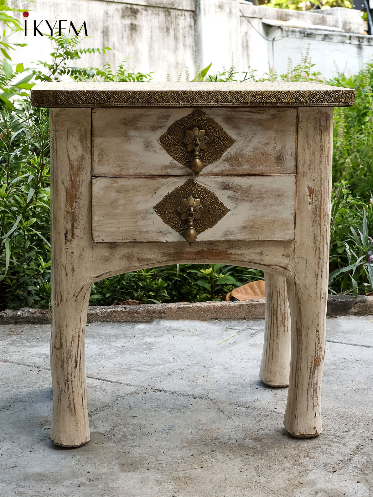 Wooden Table with Brass Accents - (22×19) Inch - 4JJ04068