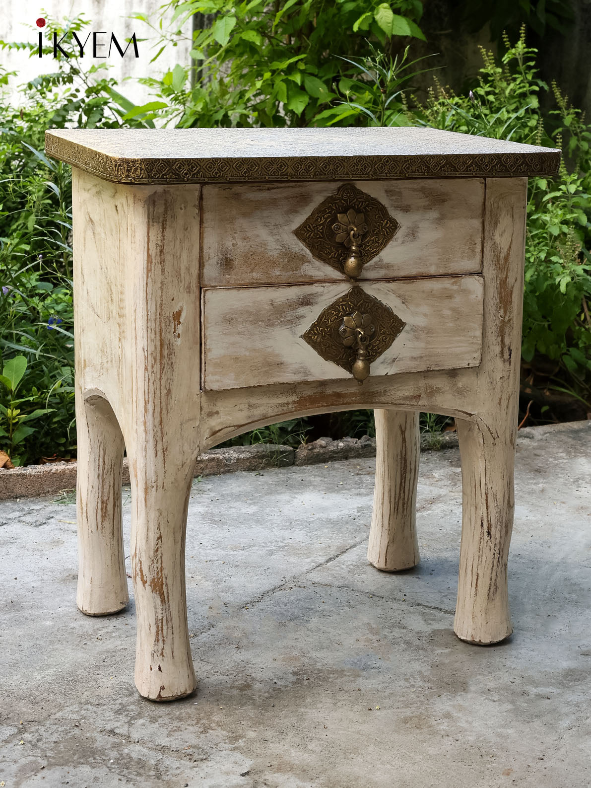 Wooden Table with Brass Accents