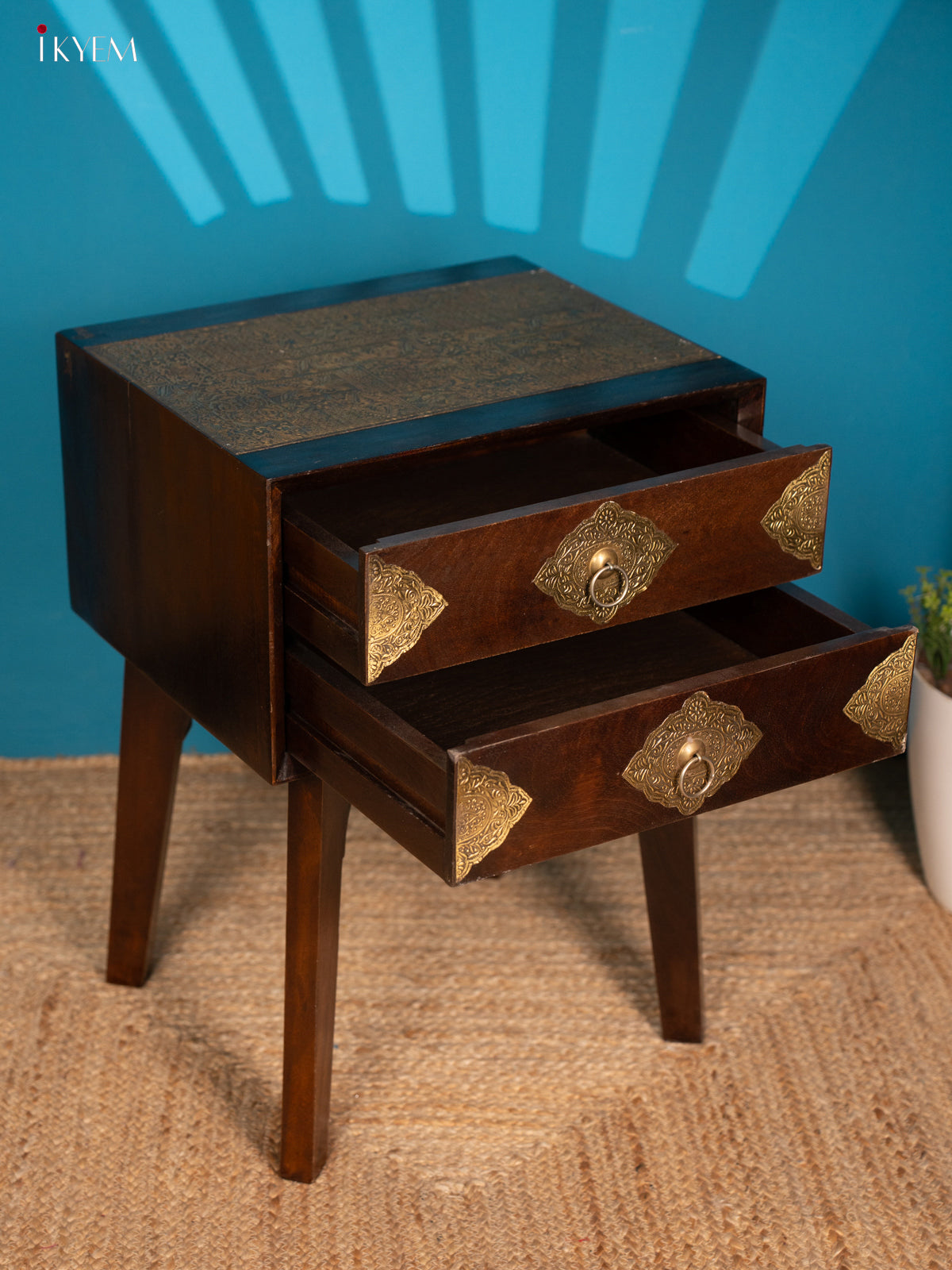 Wooden Brass Fitted Bedside Drawer Table - 4JJ04073