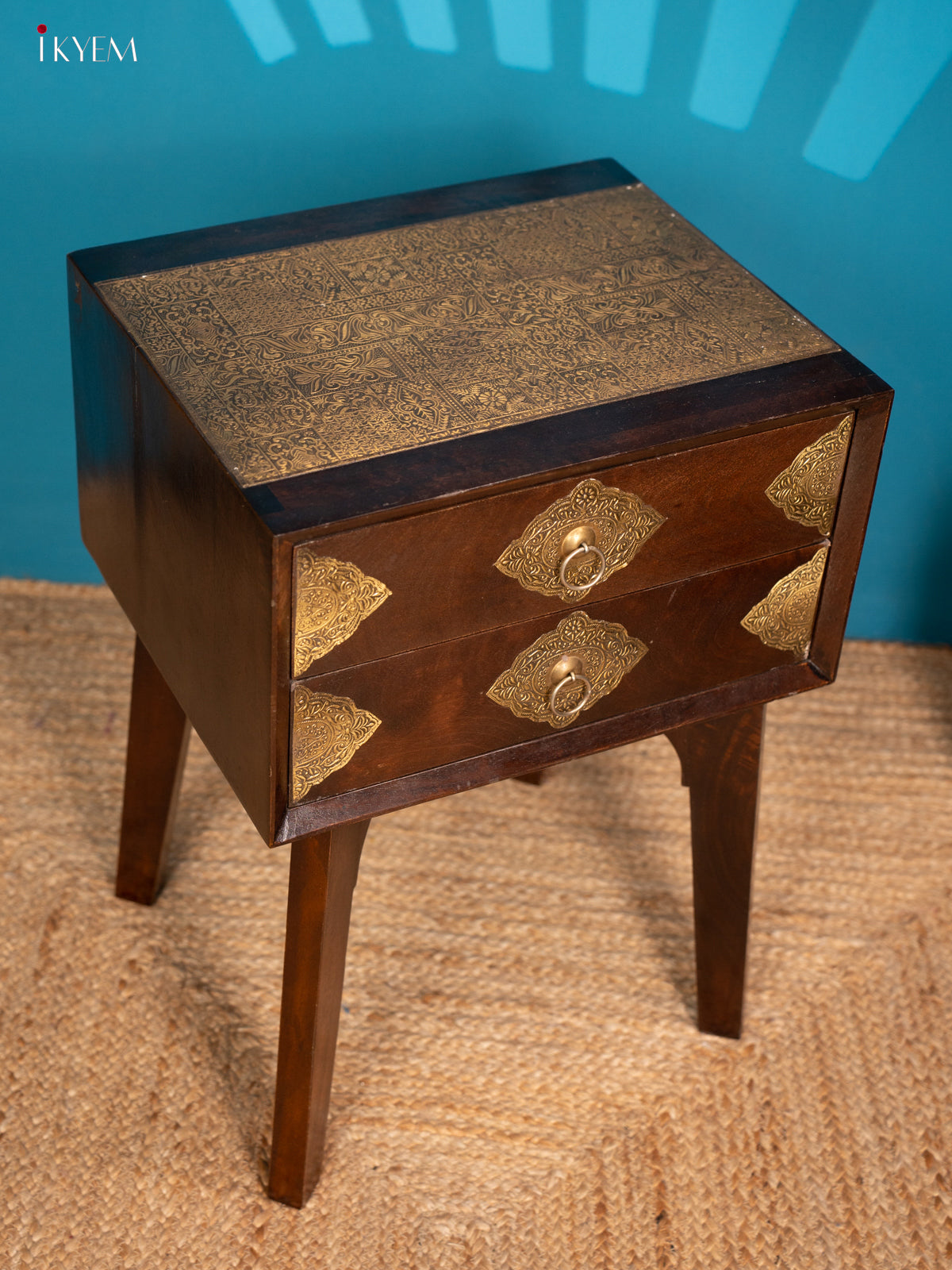 Wooden Brass Fitted Bedside Drawer Table - 4JJ04073