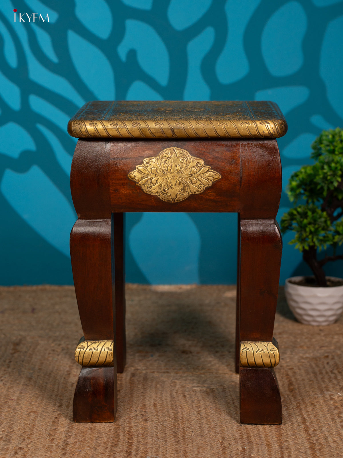 Wooden Brass Fitted Stool - 4JJ04082