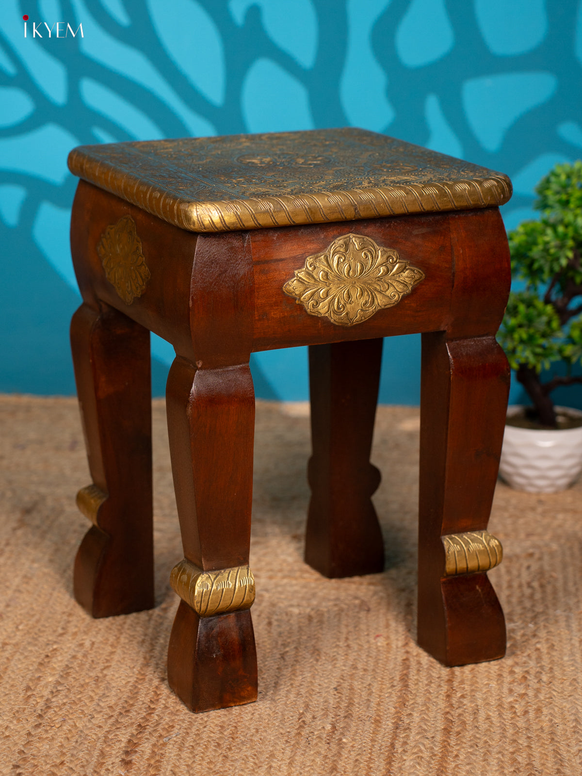 Wooden Brass Fitted Stool - 4JJ04082