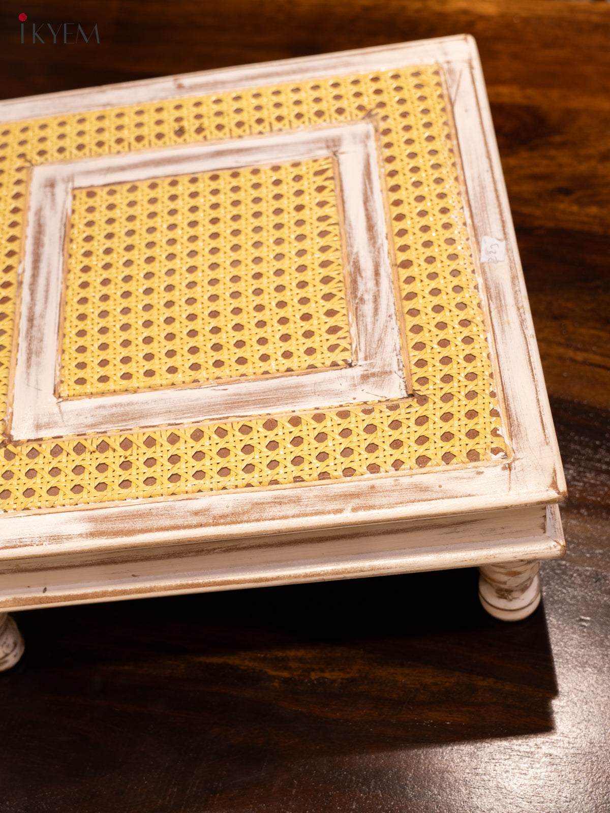 Vintage Inspired Stool With Rattan Inlay