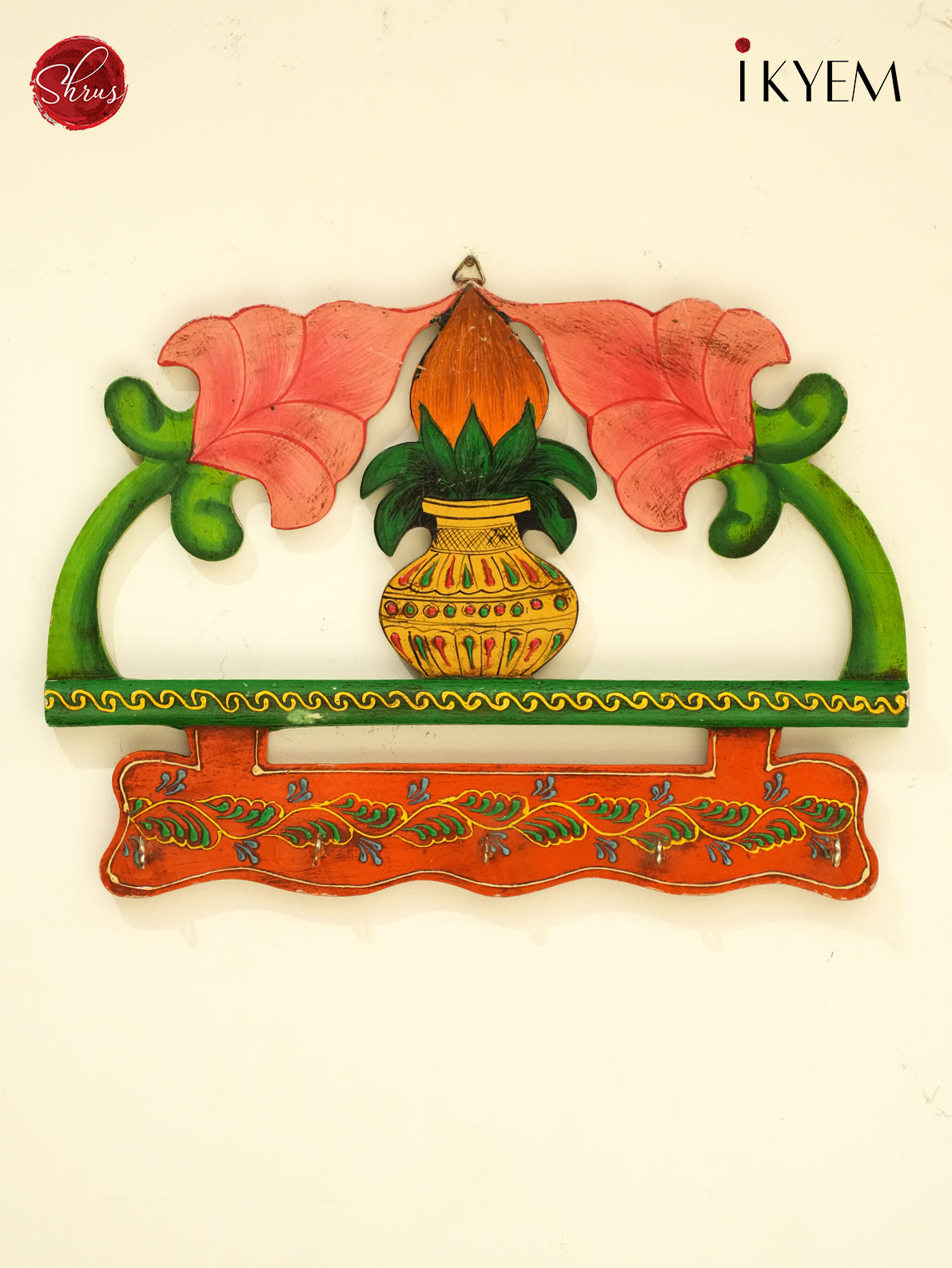 Wooden hand painted kumbh key holder