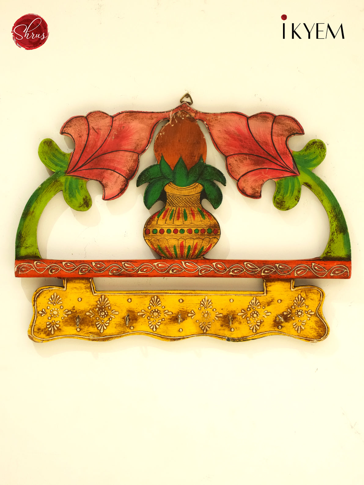 Wooden hand painted kumbh key holder