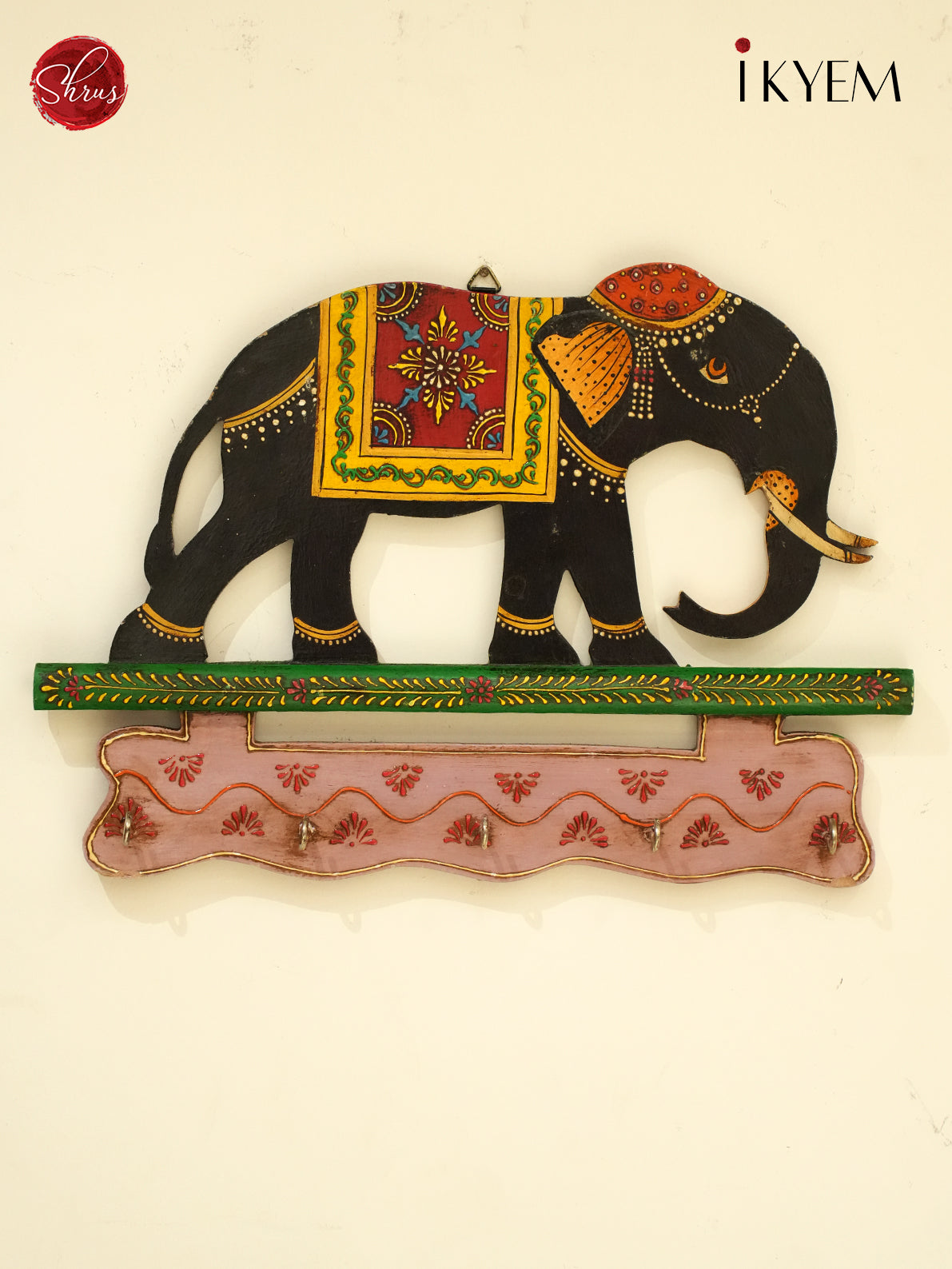 Wooden hand painted elephant key holder