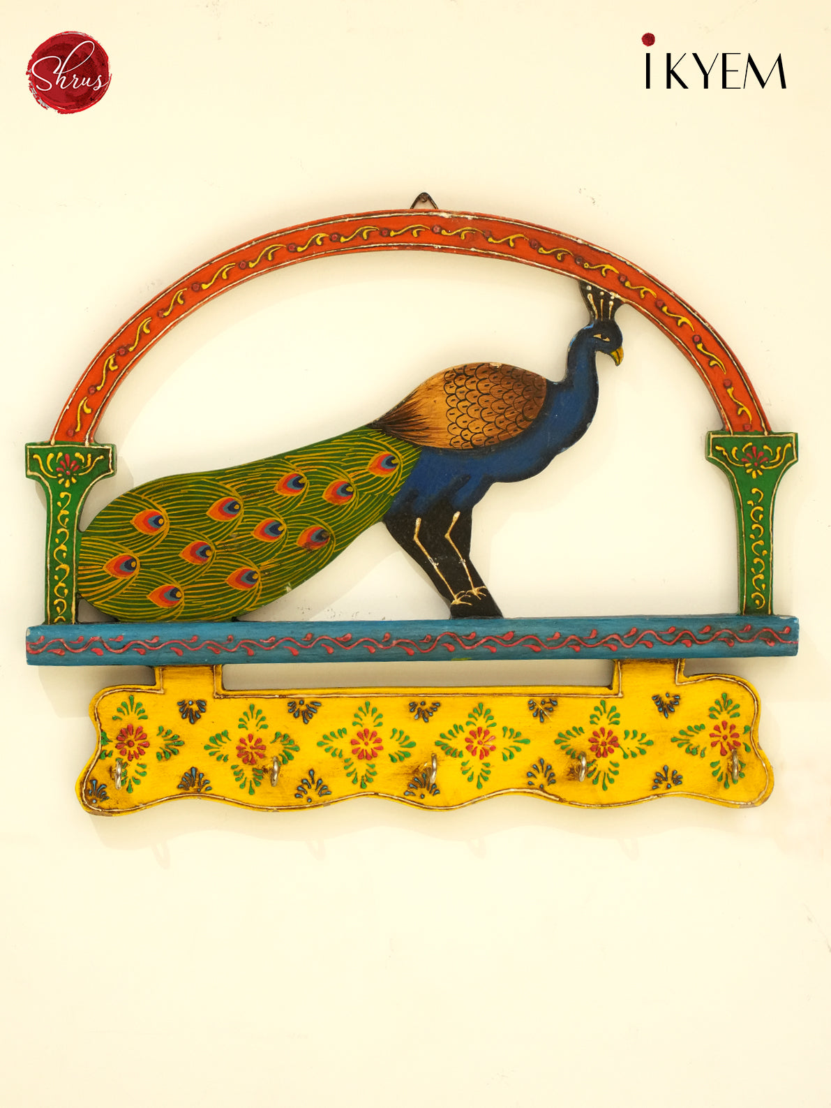 Wooden hand painted peacock key holder